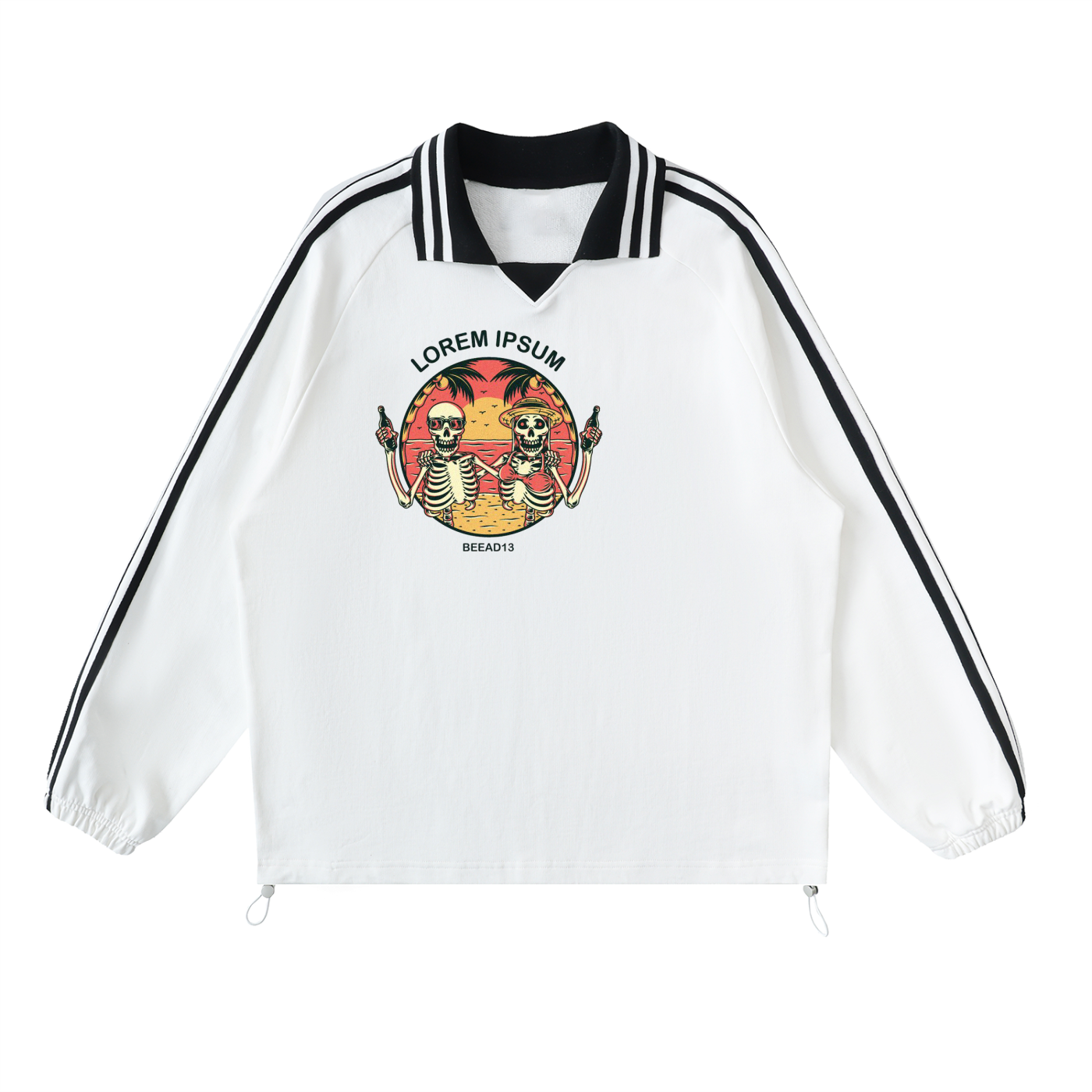 Contrast Striped Lapel Collar Sweatshirt