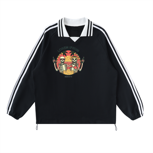 Contrast Striped Lapel Collar Sweatshirt