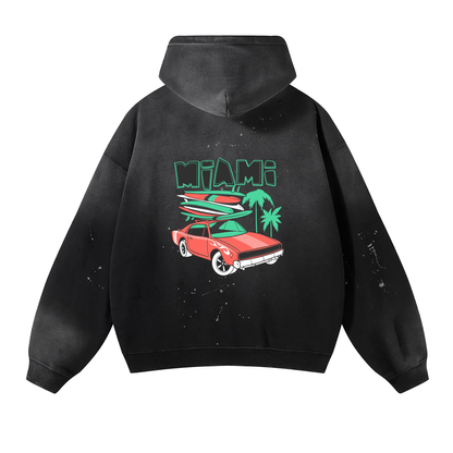 Vintage Washed Frayed Fleece Hoodie